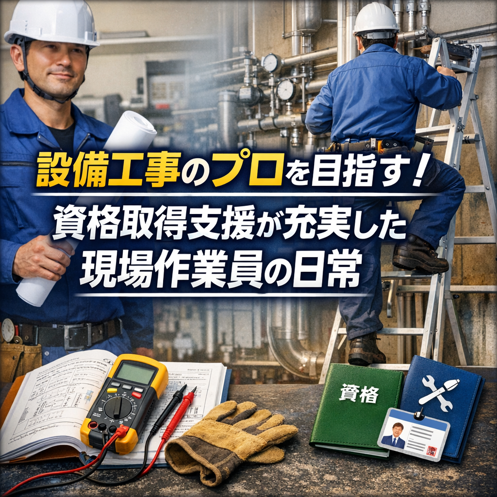 設備工事のプロを目指す！資格取得支援が充実した現場作業員の日常