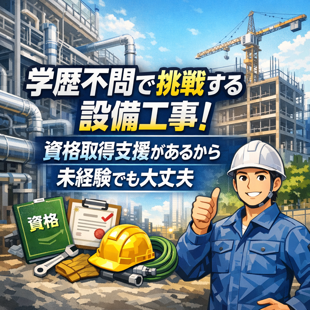 学歴不問で挑戦する設備工事！資格取得支援があるから未経験でも大丈夫
