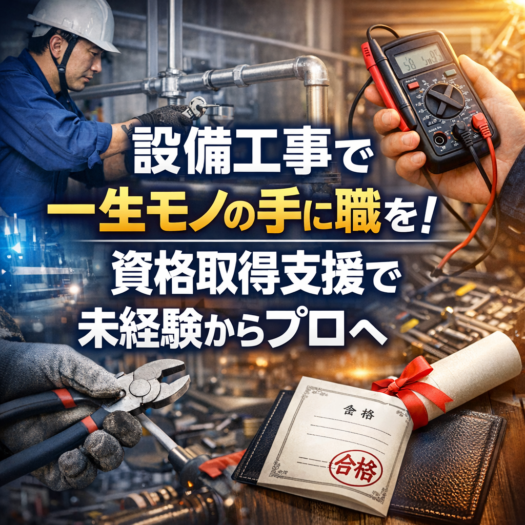 設備工事で一生モノの手に職を！資格取得支援で未経験からプロへ