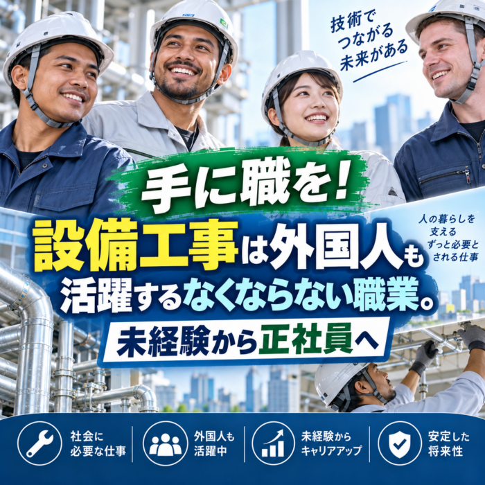手に職を！設備工事は外国人も活躍するなくならない職業。未経験から正社員へ