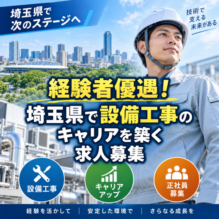 経験者優遇！埼玉県で設備工事のキャリアを築く求人募集