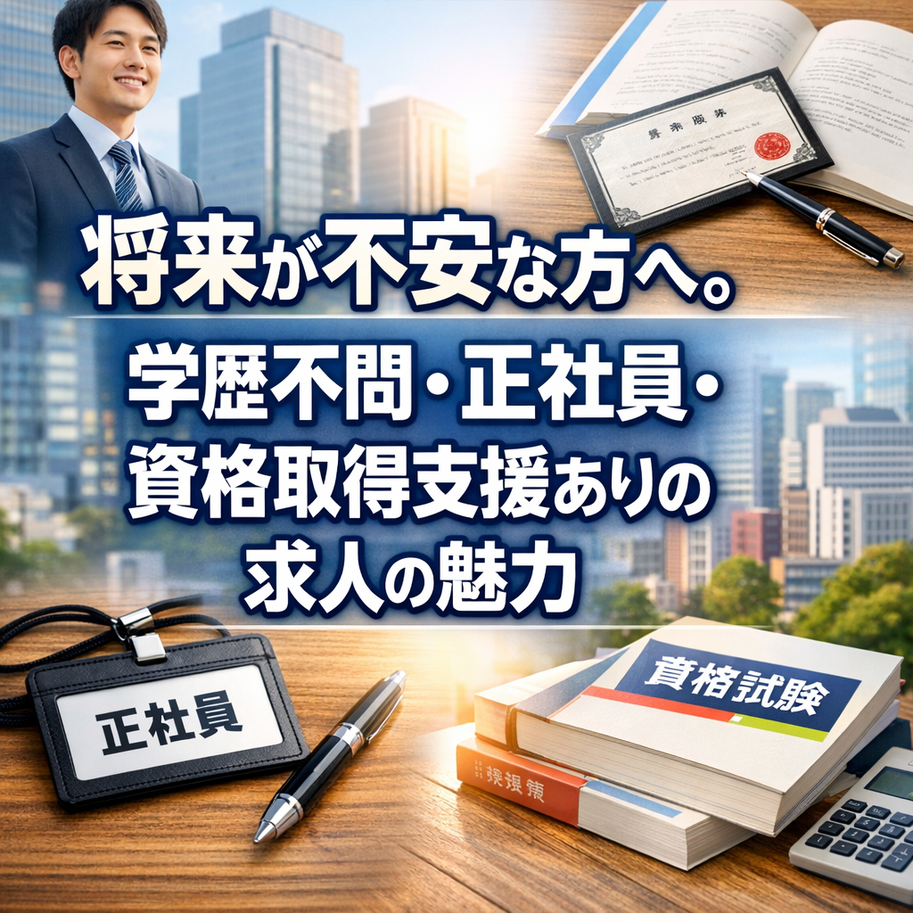 将来が不安な方へ。学歴不問・正社員・資格取得支援ありの求人の魅力
